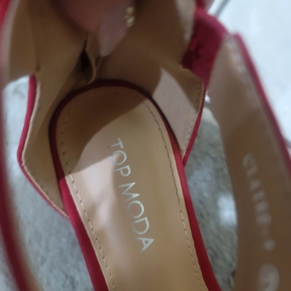 Red ankle strap chunky heel (suede) - Picture 5 of 5